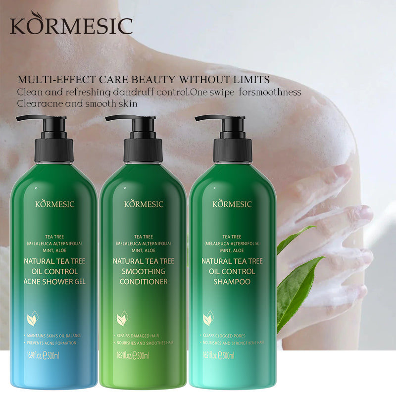 KORMESIC全英文茶树顺滑清洁控油洗发水护发素沐浴露