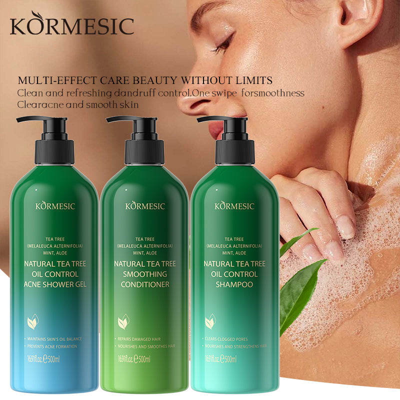KORMESIC全英文茶树顺滑清洁控油洗发水护发素沐浴露
