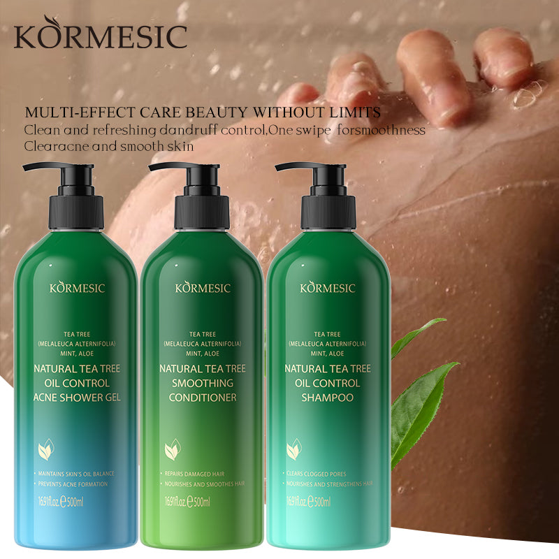 KORMESIC全英文茶树顺滑清洁控油洗发水护发素沐浴露