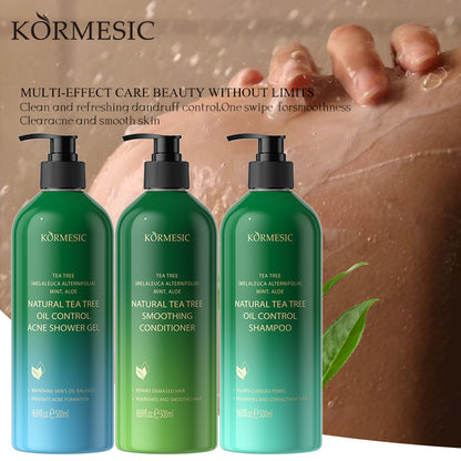 KORMESIC全英文茶树顺滑清洁控油洗发水护发素沐浴露