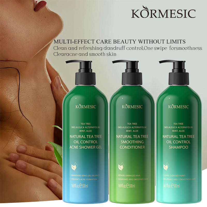 KORMESIC全英文茶树顺滑清洁控油洗发水护发素沐浴露