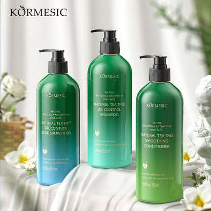 KORMESIC全英文茶树顺滑清洁控油洗发水护发素沐浴露