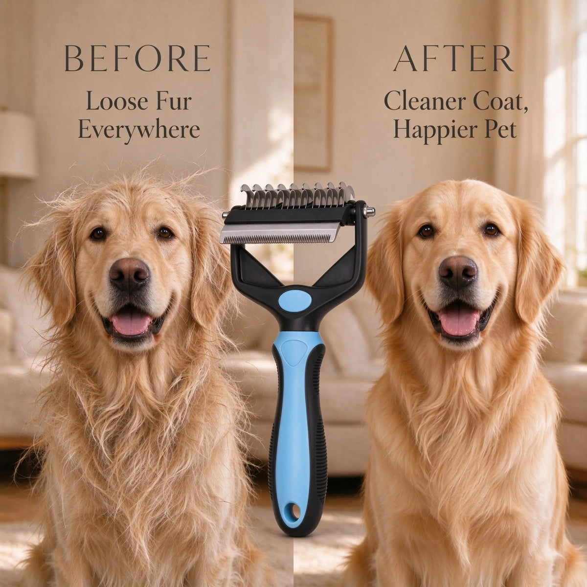 before-after-golden-retriever-deshedding-brush-results