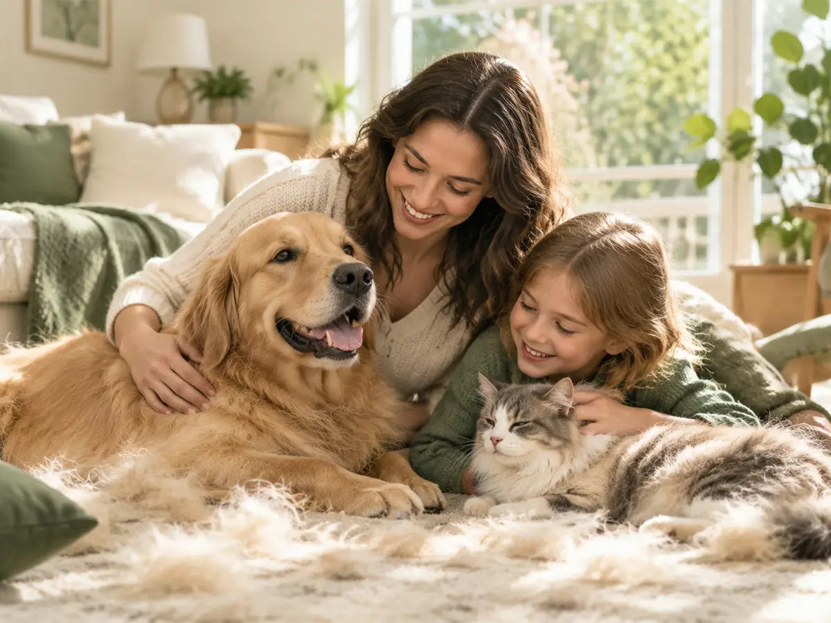 Happy dog and cat enjoying everyday life at home