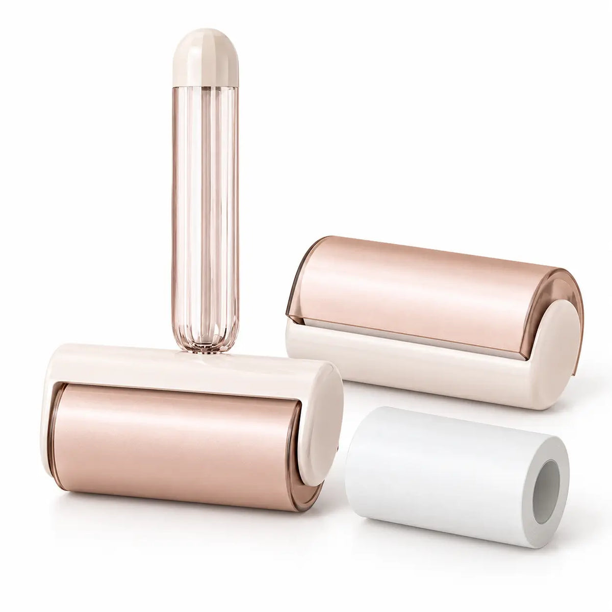 PINVELLA FurEase Roller in rose gold and ivory with transparent ribbed handle